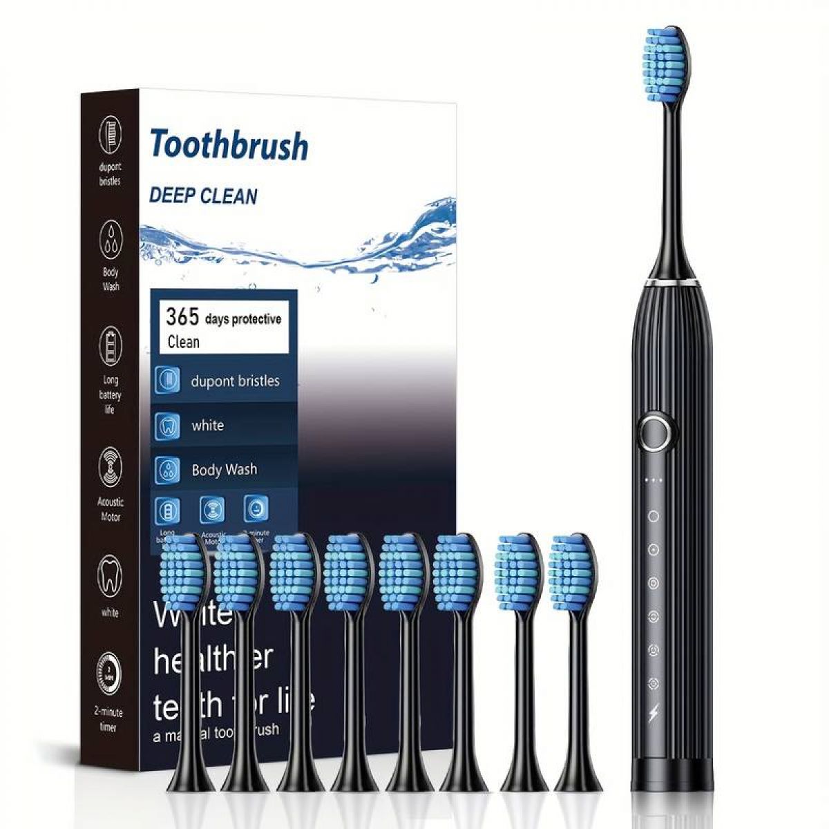 Electric Toothbrush, Black, 8 Heads