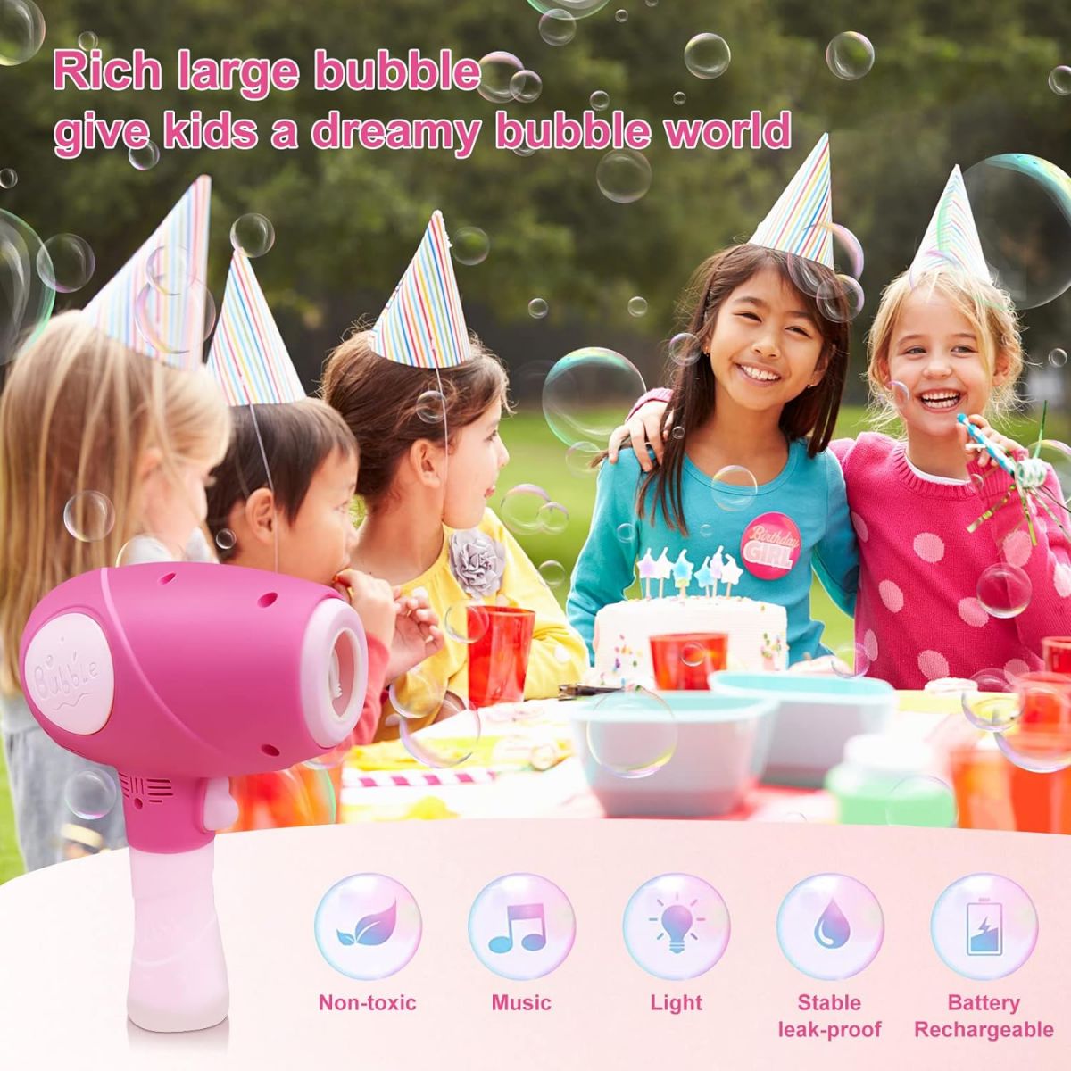Bubble Machine with Music Light, Bubble Gun for Children