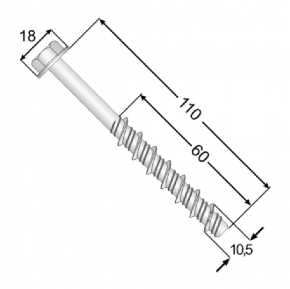 Анкер-шуруп по бетону PBW 10,5×110 с шестигранной головкой Domax (50 шт.упак.)