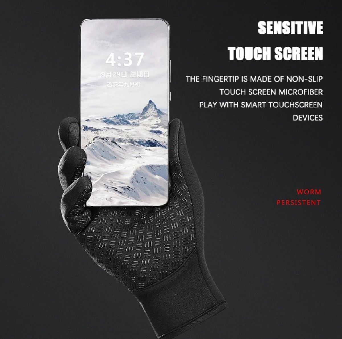 Warm Touch Screen Gloves (XL-Black)