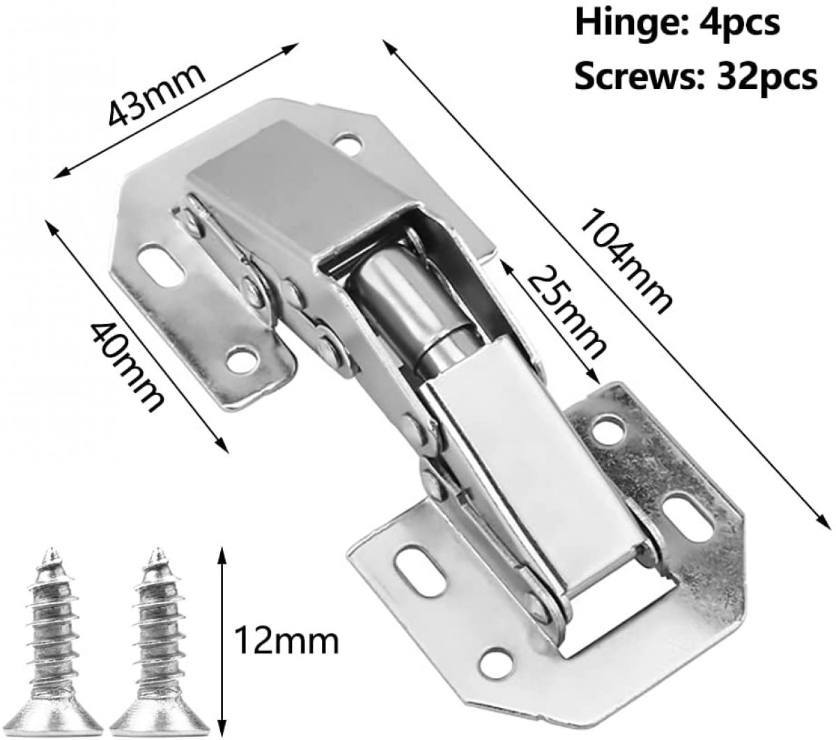 Hinge with Spring Opening Angle 90° 104 X 43 MM (Pack: 4 pcs)