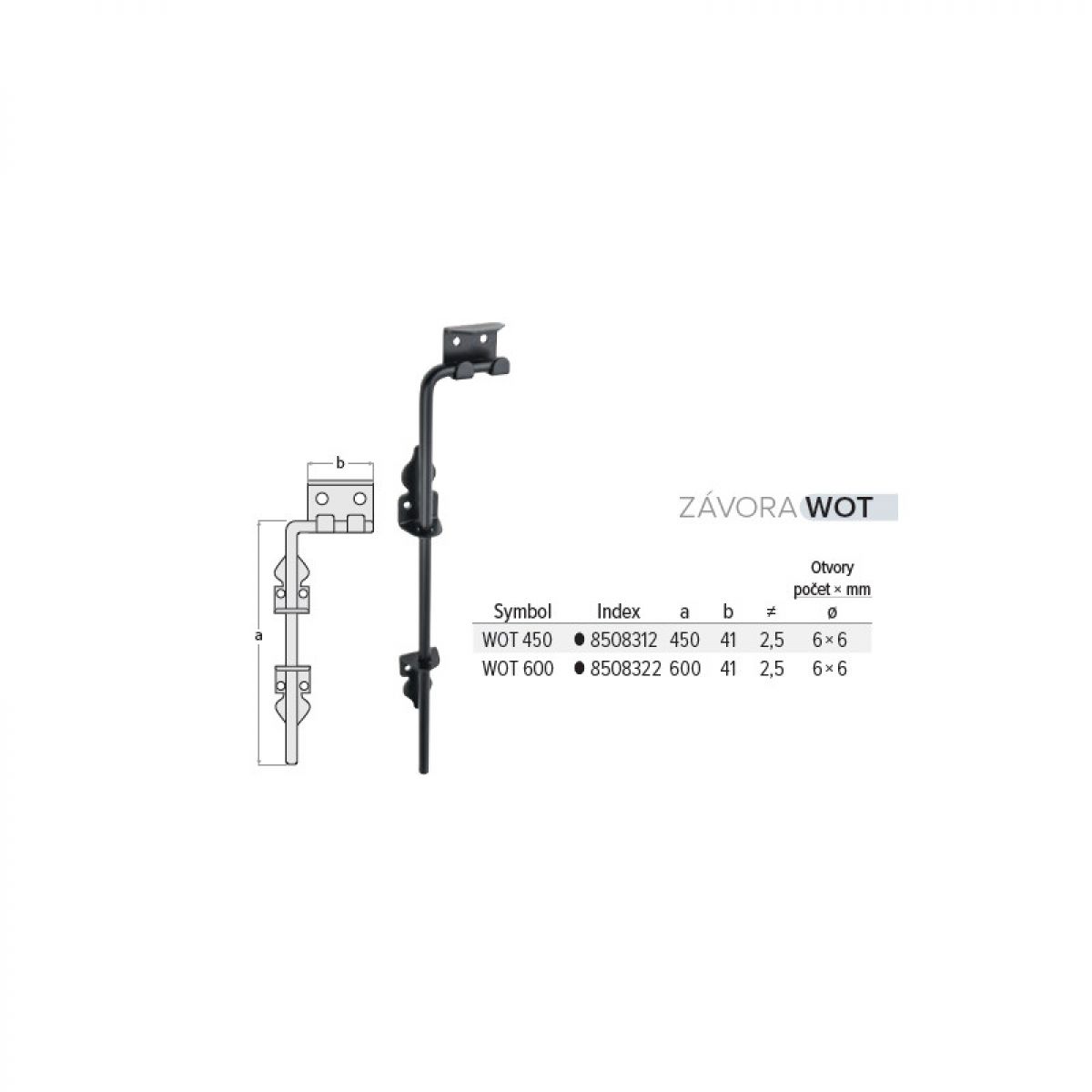 Gate Bolt WOT450 450x41x2,5 mm, Black
