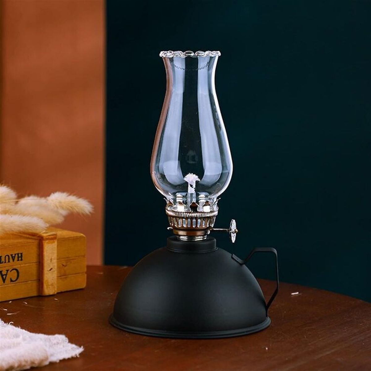 Amanigo Matte oiled lamp retro lamp, antique candle, black