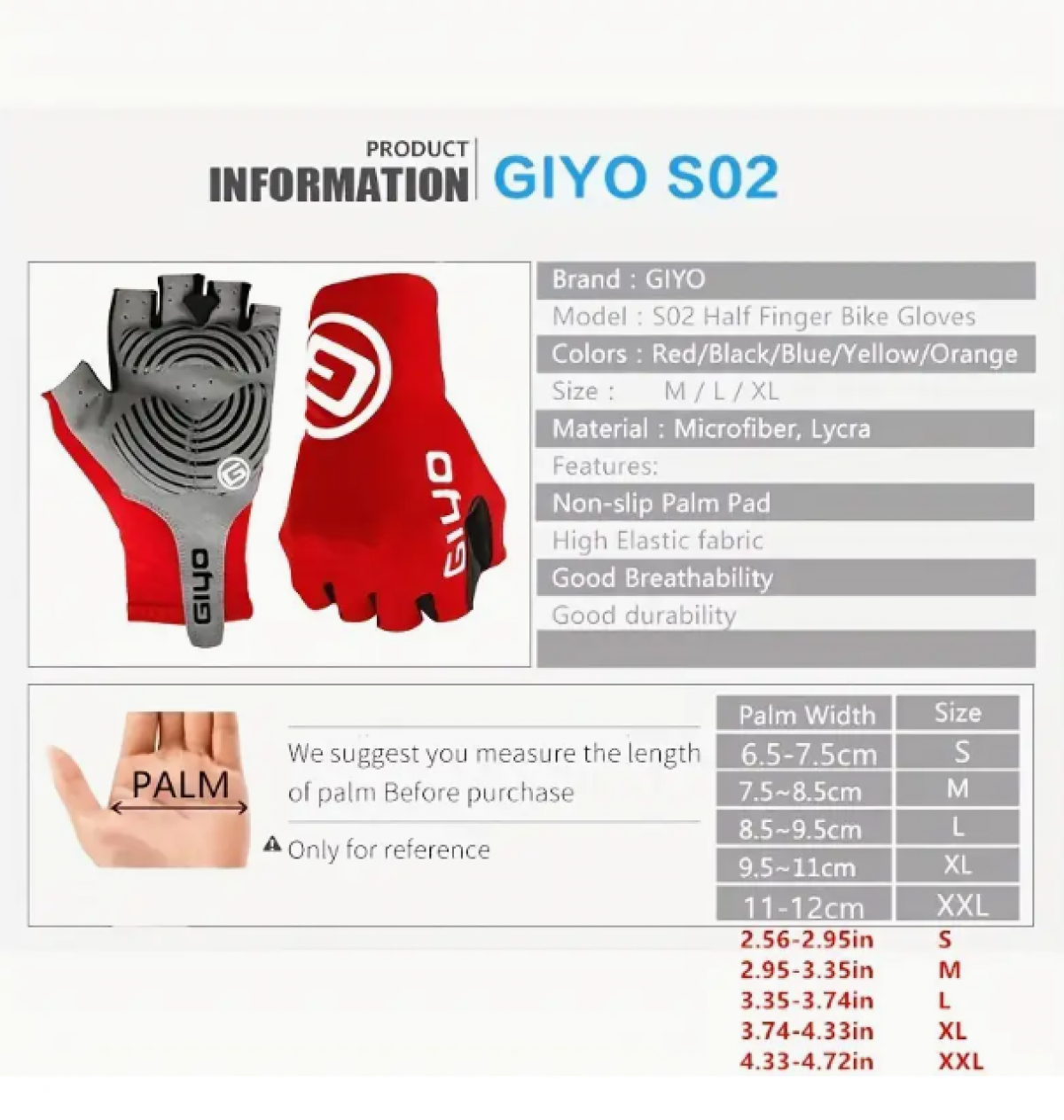Fingerless Cycling Gloves S, Red