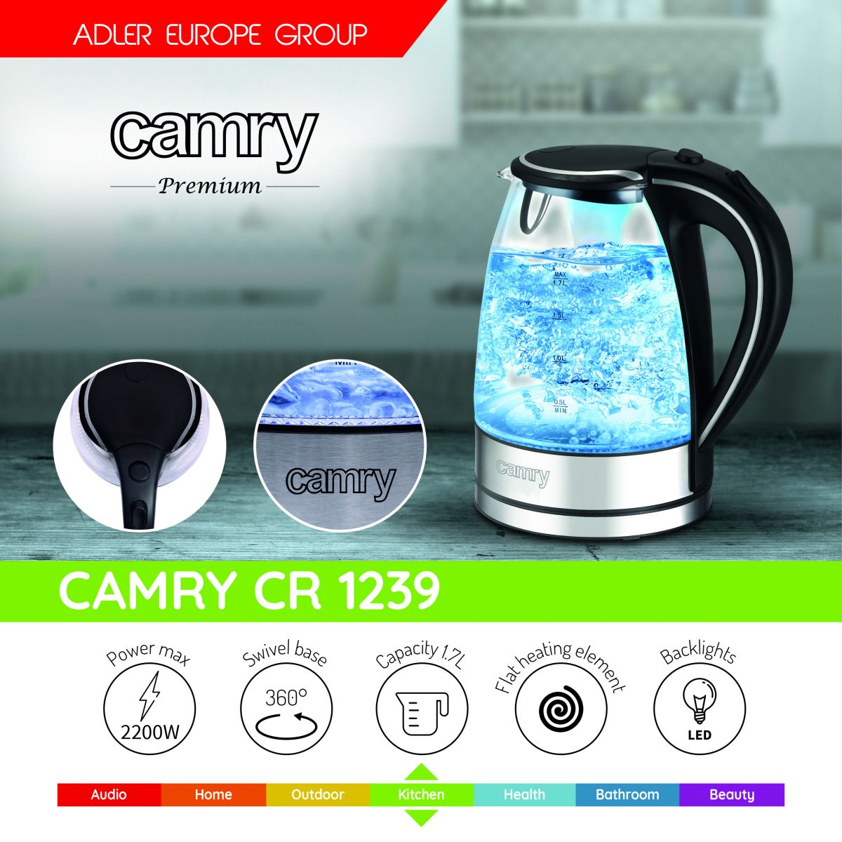 Camry CR 1239 Veekeetja klaas 1,7 L