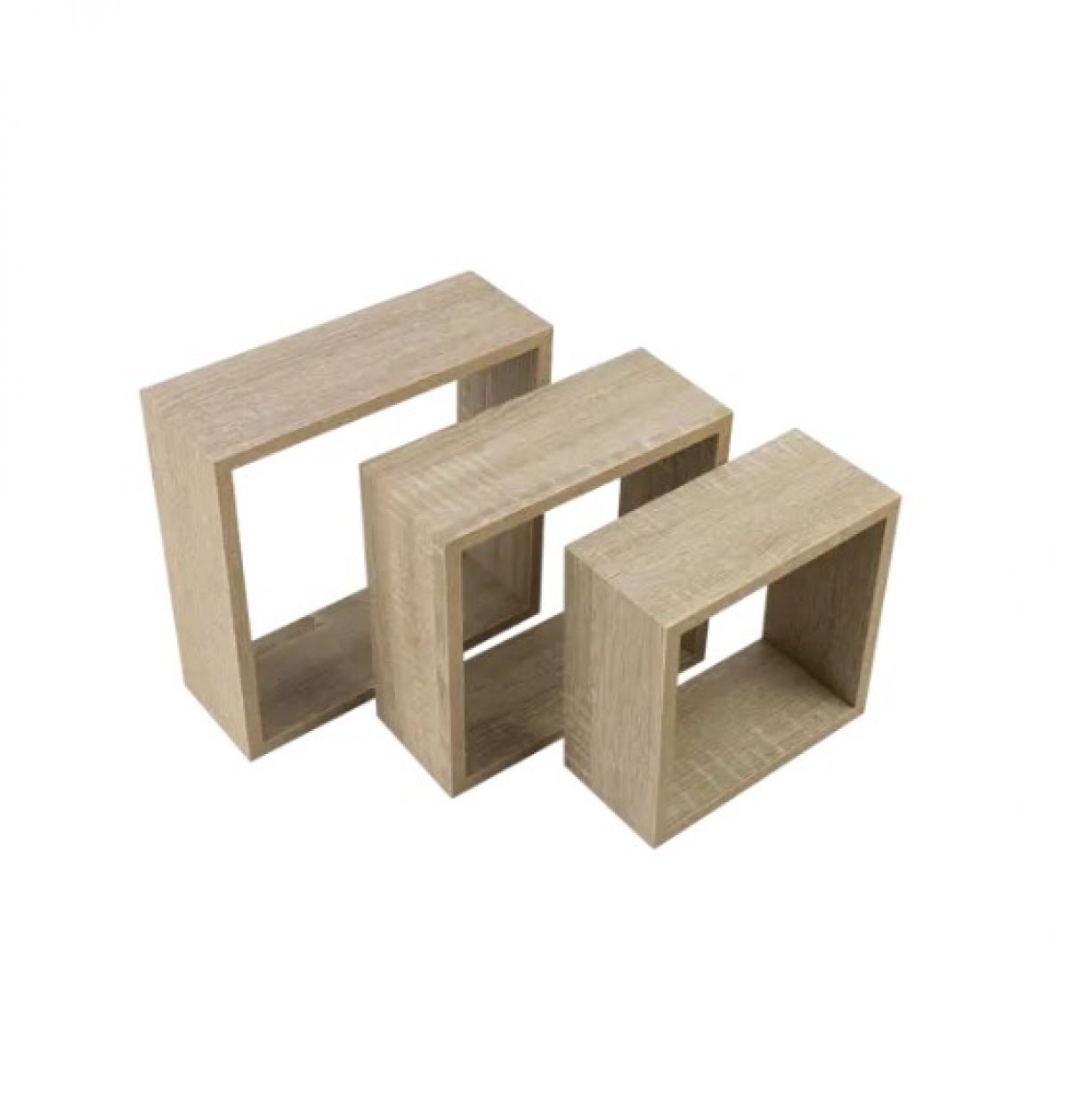 Set of 3 shelves, oak, square