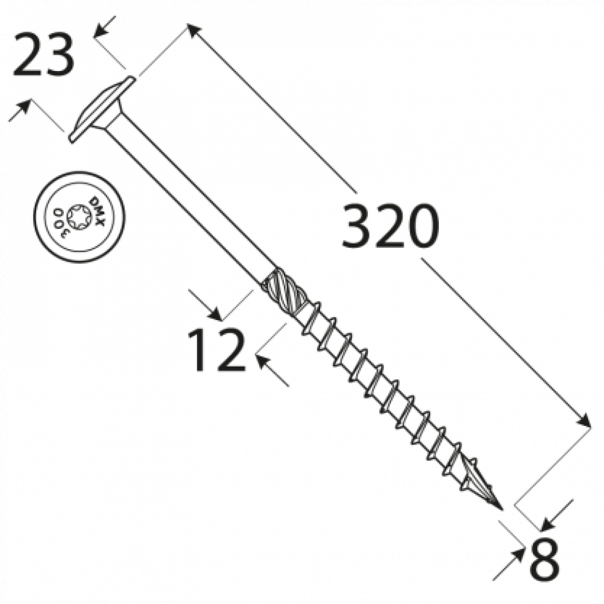 Puidukruvi laipea CT 8x320, TX40 (50/tk pakk)