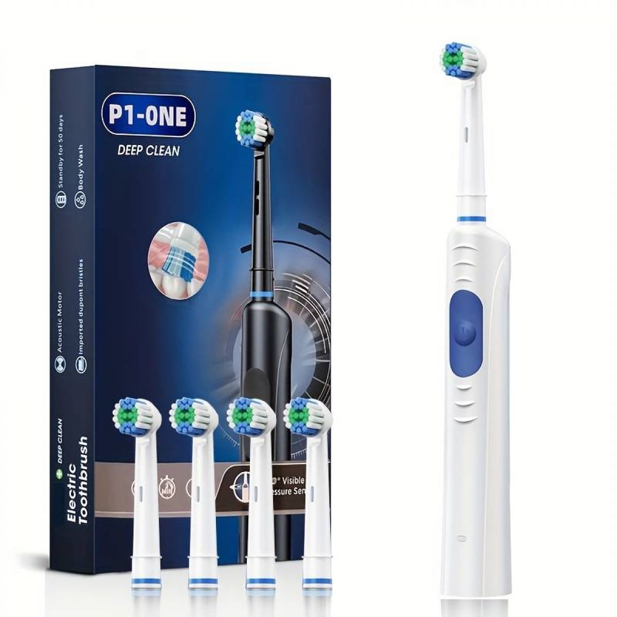 Electric Toothbrush, White, 4 Heads