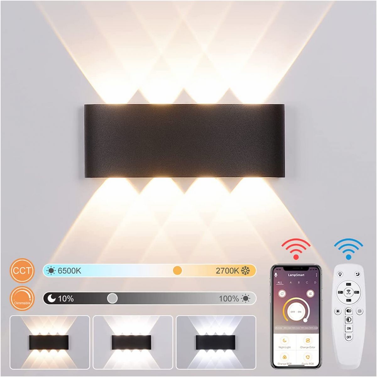 Smart LED wall light, 8 W (black)