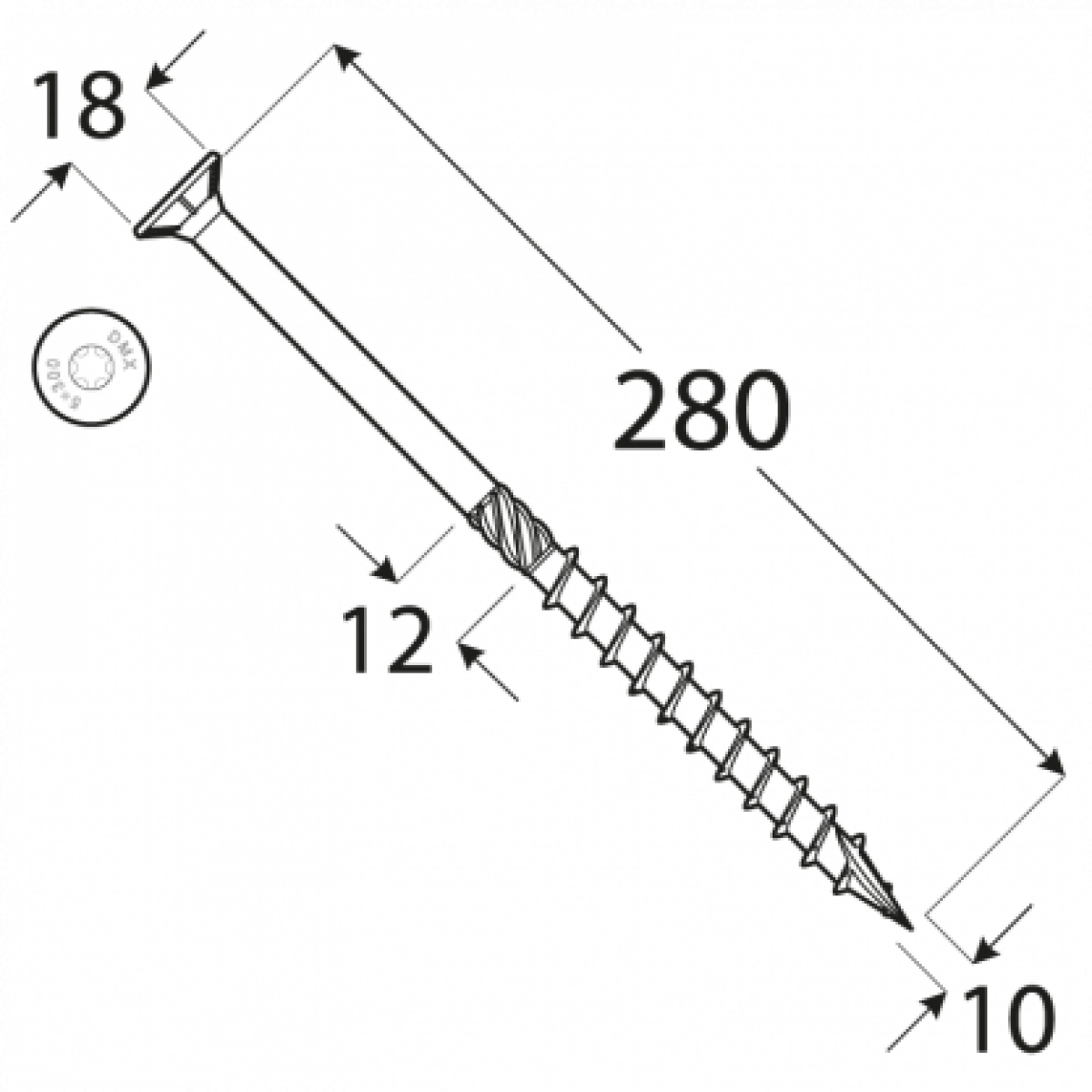 Wood screw CS 10x280 TX40 (50 pcs.pack)