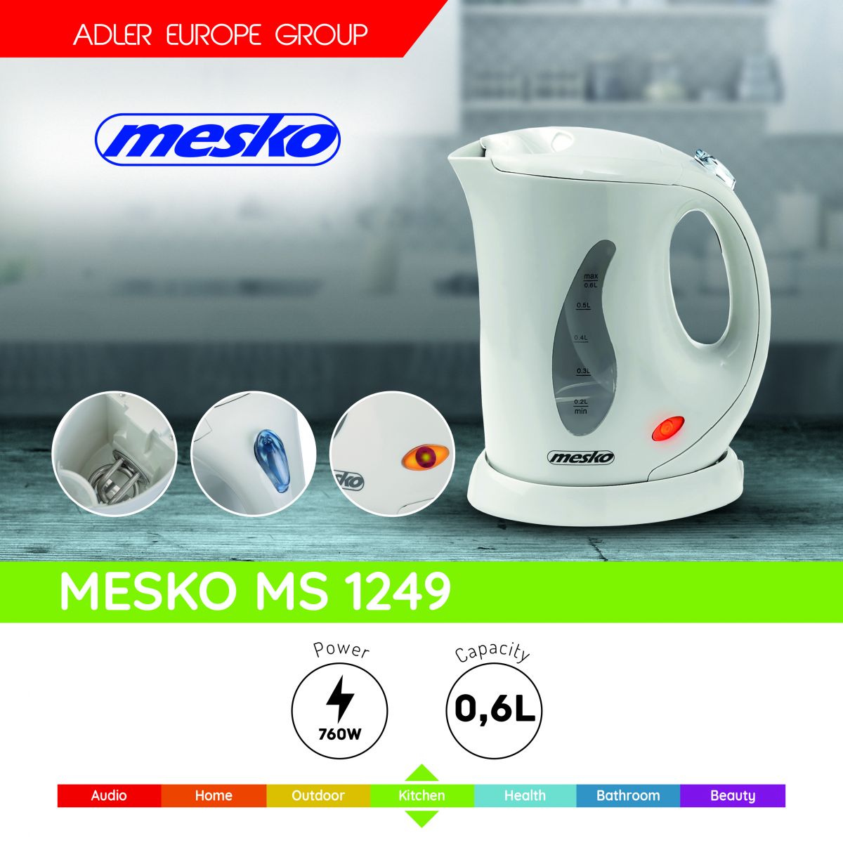Mesko MS 1249 Чайник пластиковый 0,6 л