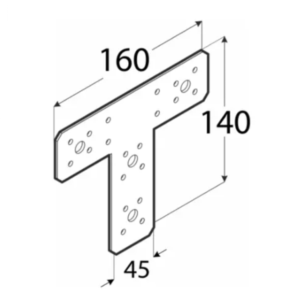 KT 160 – T-type connector 160x140x45x2.5 mm