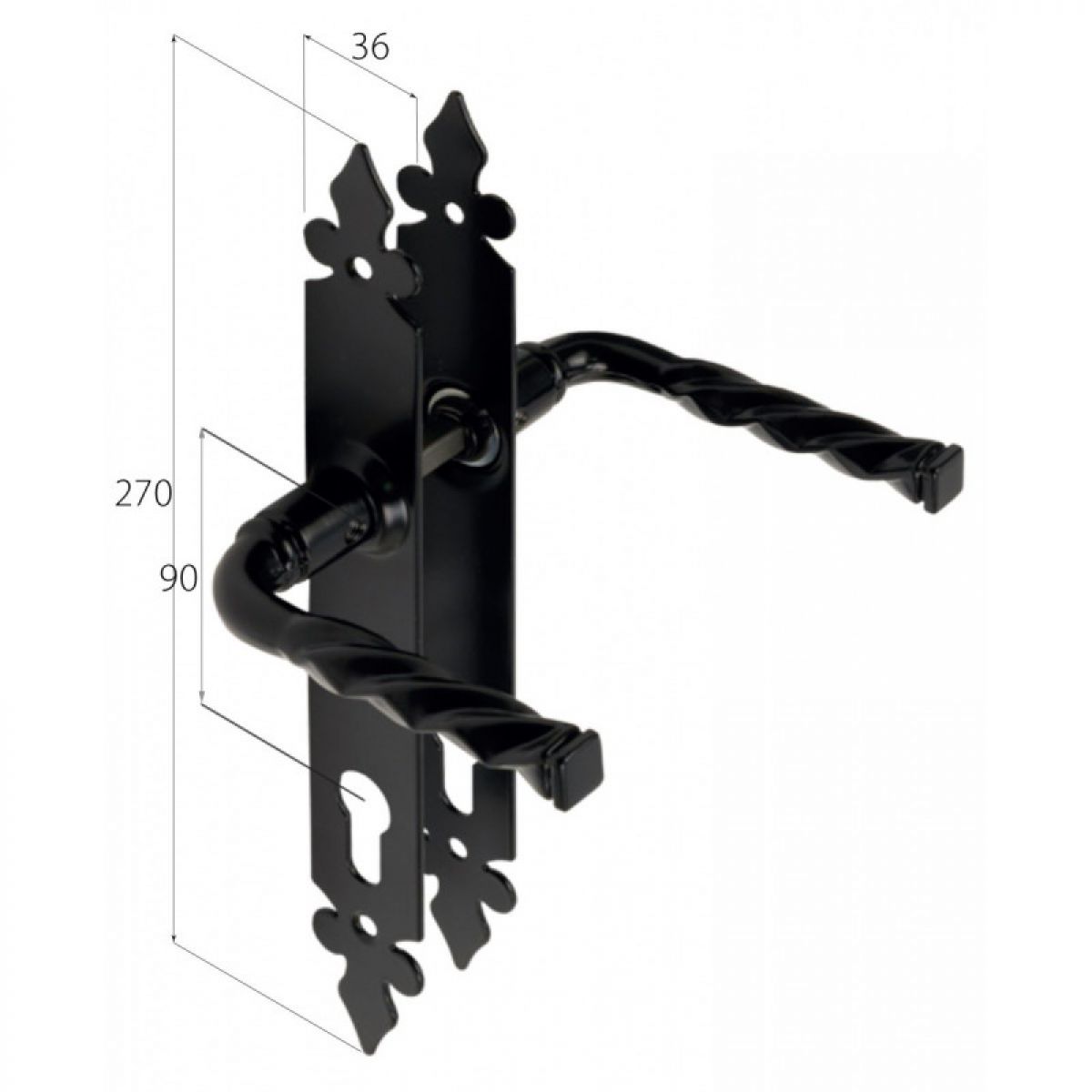 Door Handle WHA90 for Lock 90 mm, Set