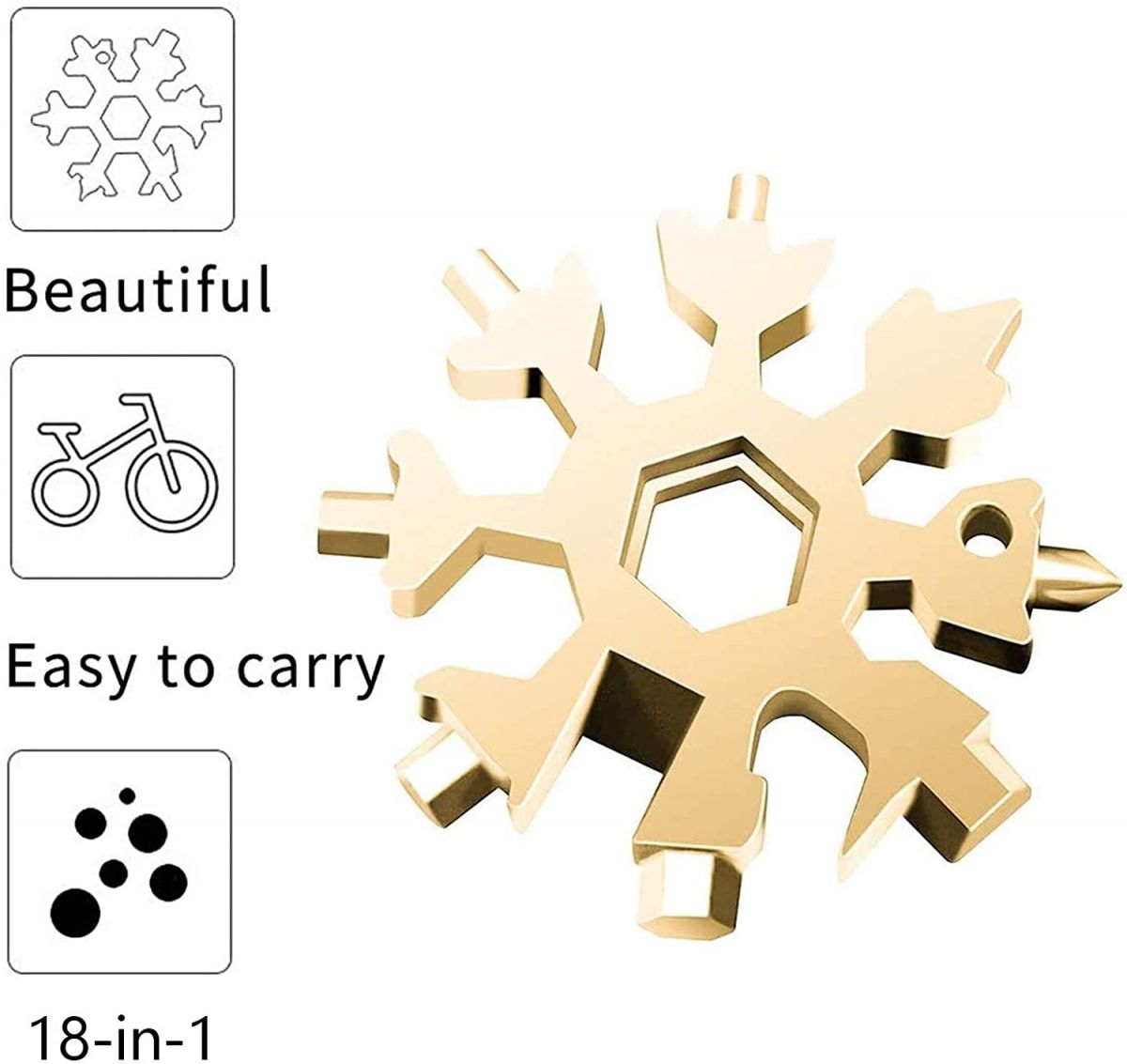 Multifunctional keychain "Snowflake" made of stainless steel. (gold)