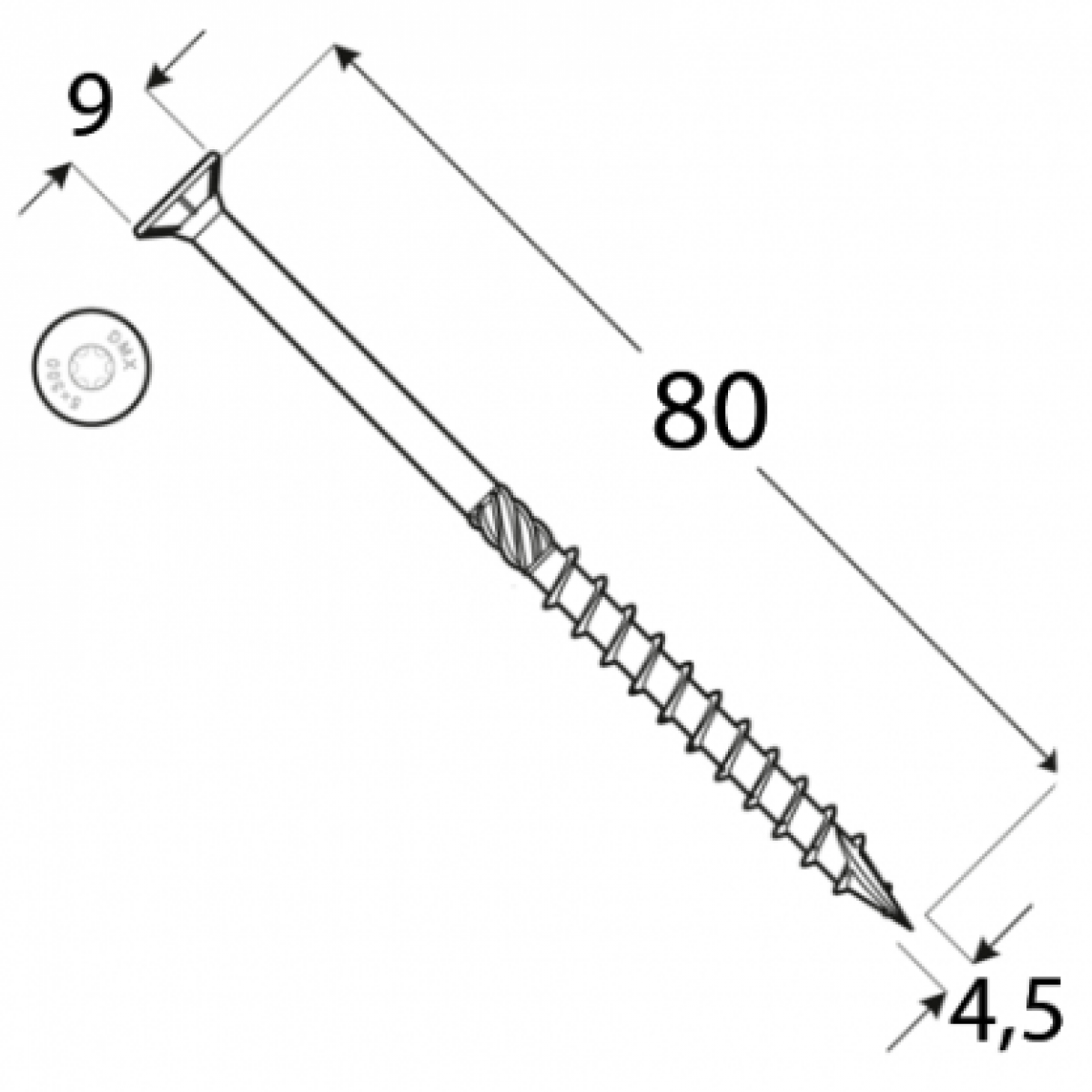 Wood screw CS 4,5x80 TX20 Zn (100 pcs/pack) DOMAX