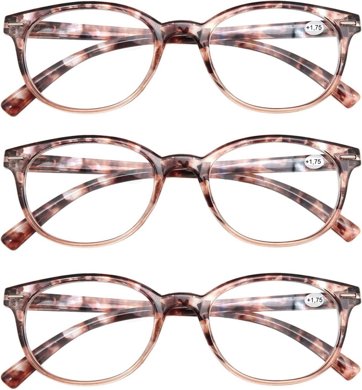 Reading glasses set of (3 Pack) +1.75 MODFANS (brown)