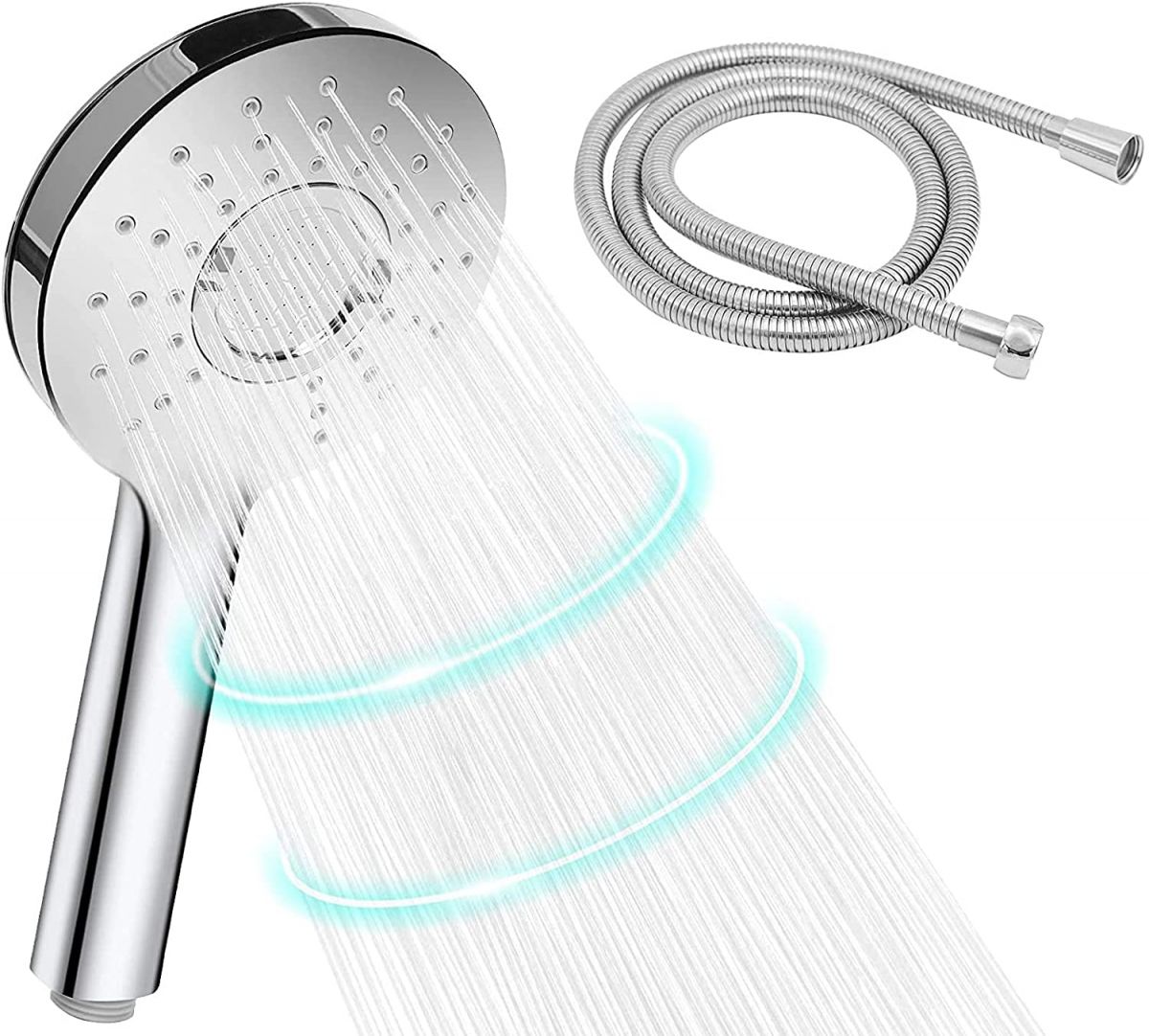 Shower head with 1.5 m hose, 3 jet types.