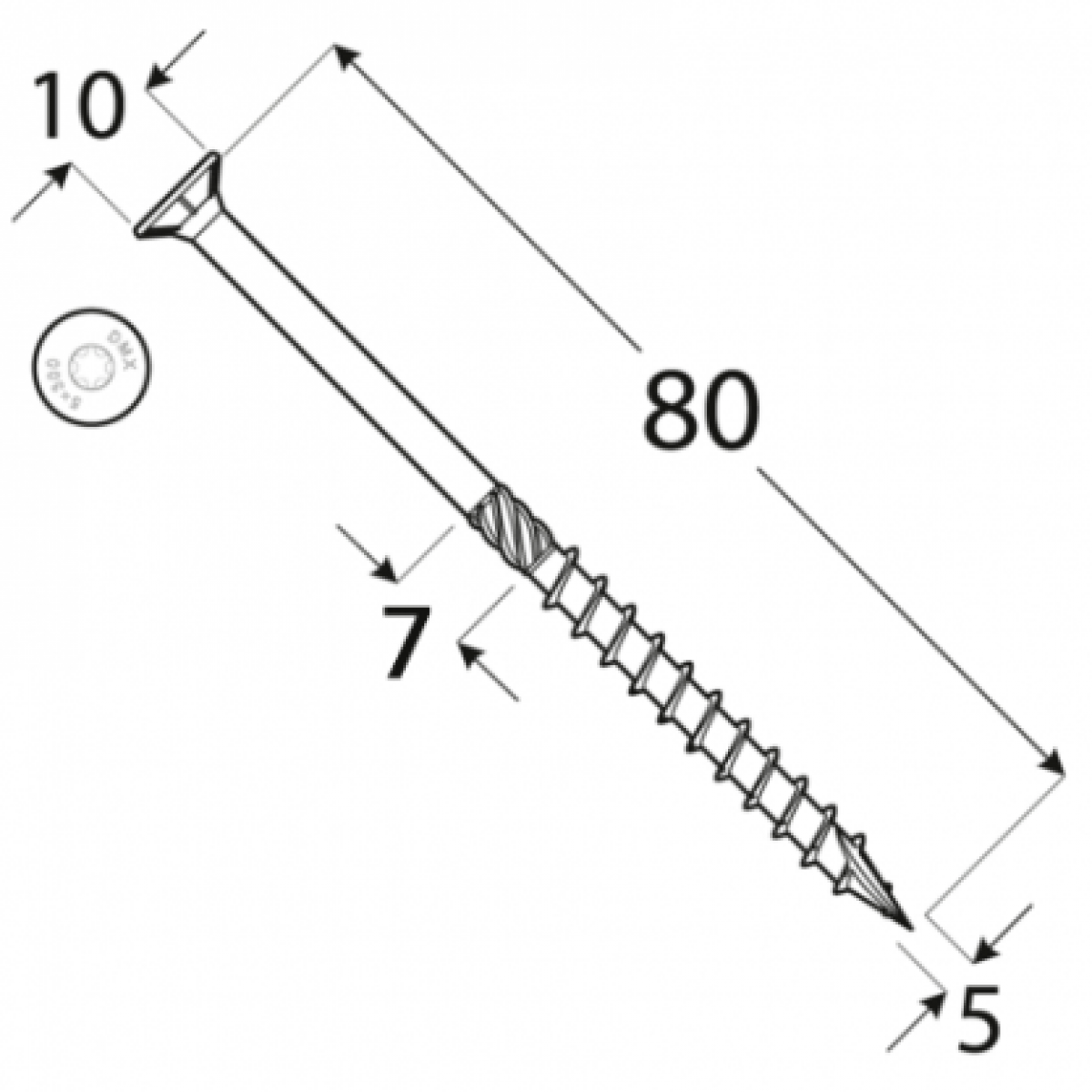Construction screw with flat head CS 5×80 200 pcs/pack TORX T25
