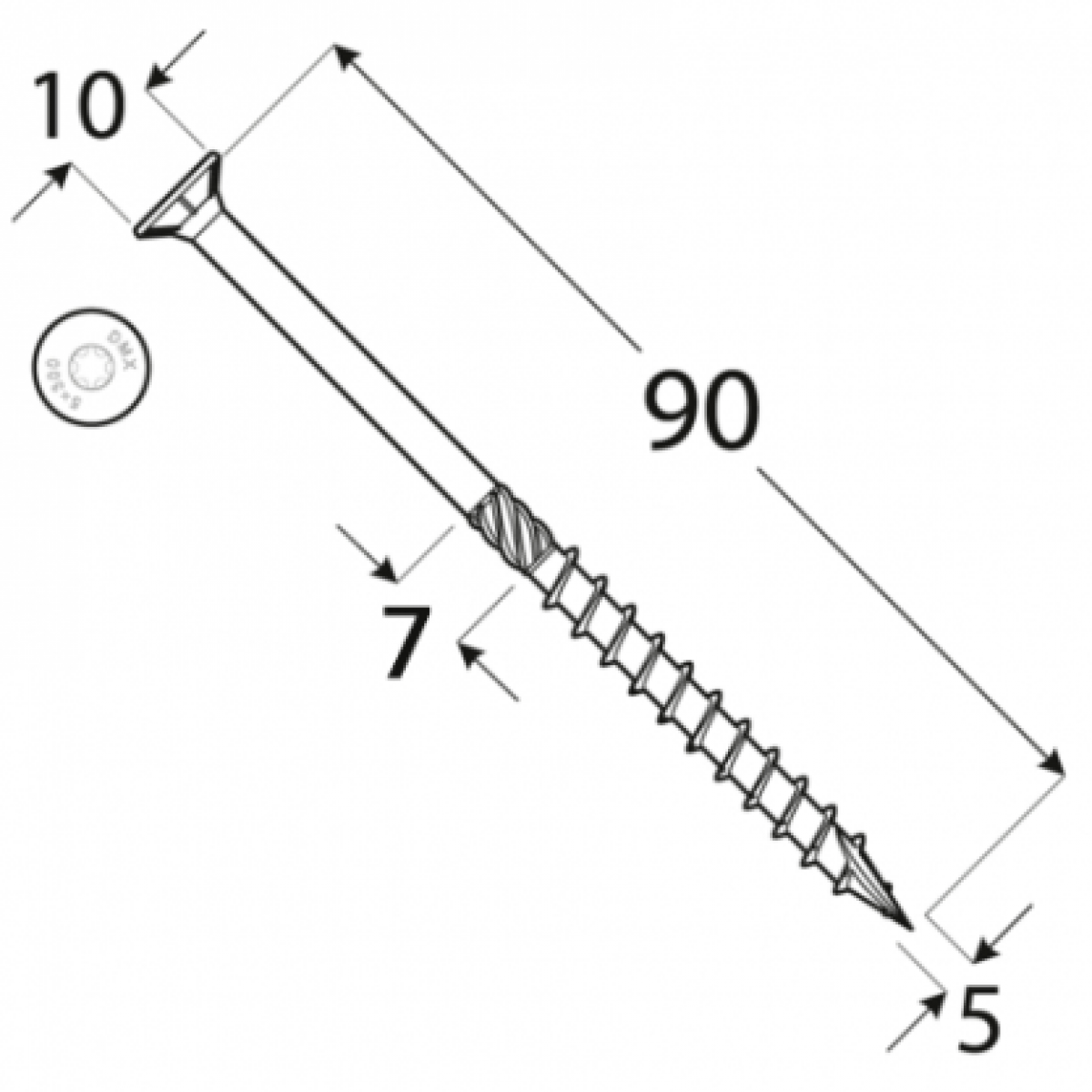 Wood screw CS 5x90 TX25 Zn (200 pcs/pack) DOMAX
