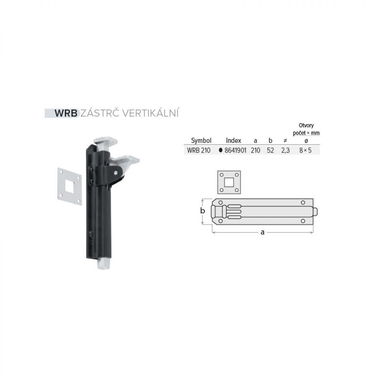 Tower drop bolt WRB210 210x52x2.3 mm, Black