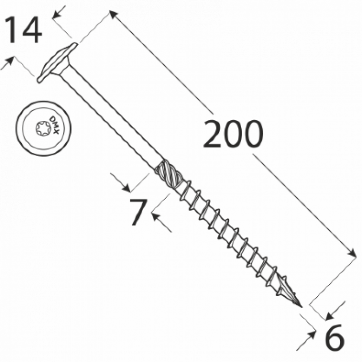 Construction screw with wafer head CT 6×200 100 tk/pakk TORX T30