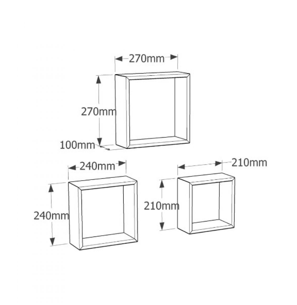 Set of 3 shelves, oak, square