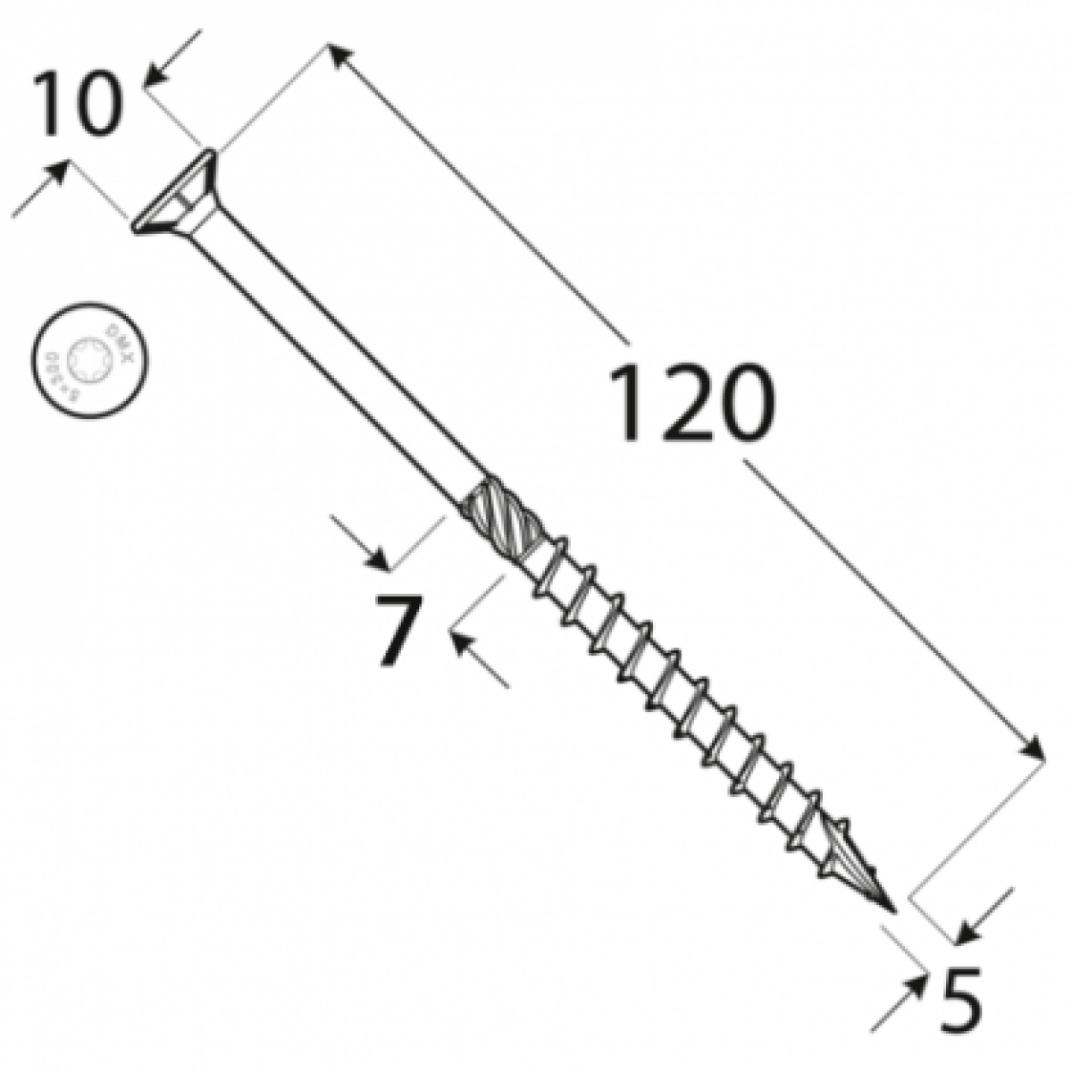 Wood screw CS 5x120 TX25 Zn (100 pcs.pack) DOMAX