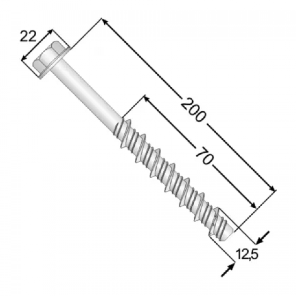 Анкер-шуруп по бетону PBW 12,5×200 с шестигранной головкой Domax (20 шт.упак.)