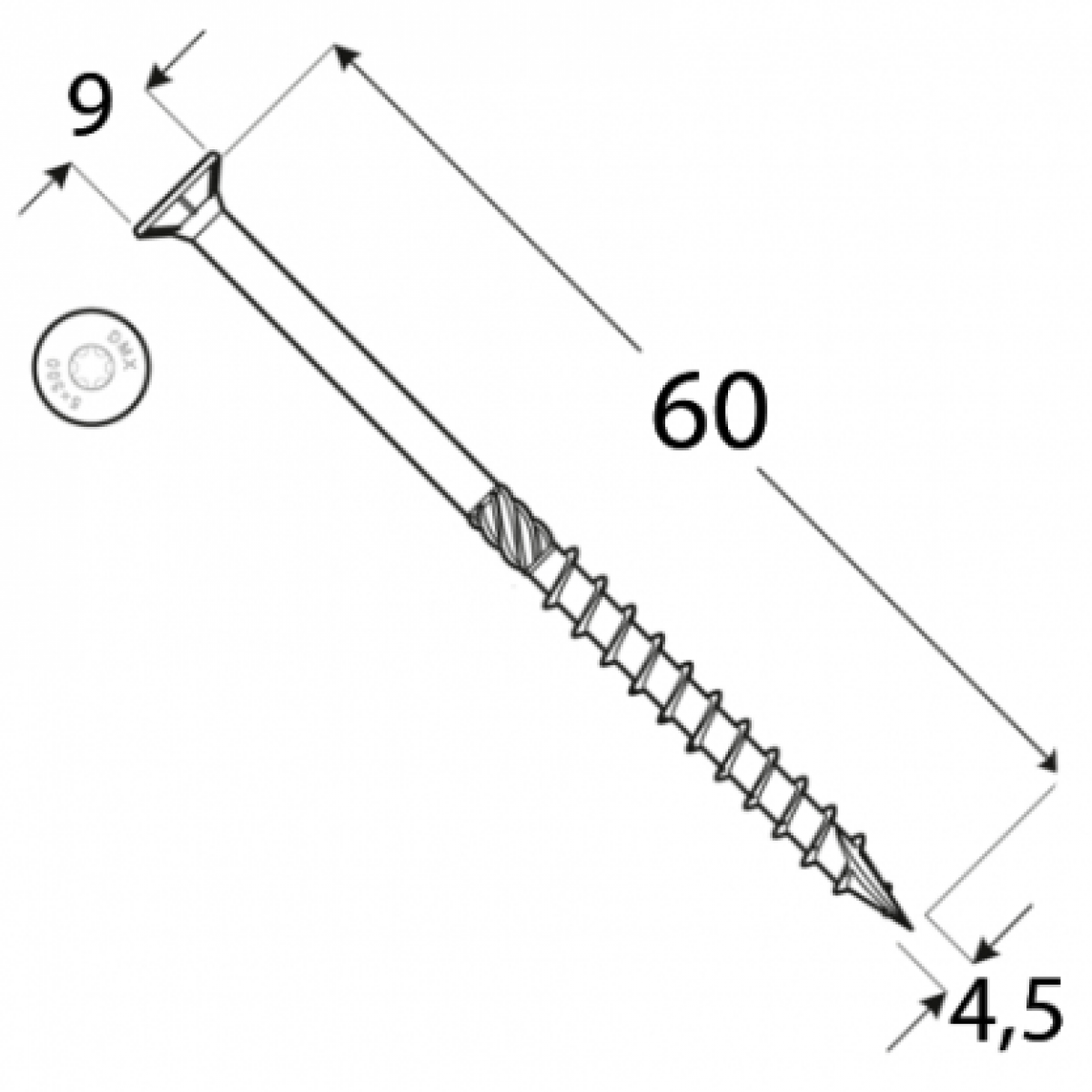 Wood screw CS 4,5x60 TX20 Zn (200 pcs/pack) DOMAX