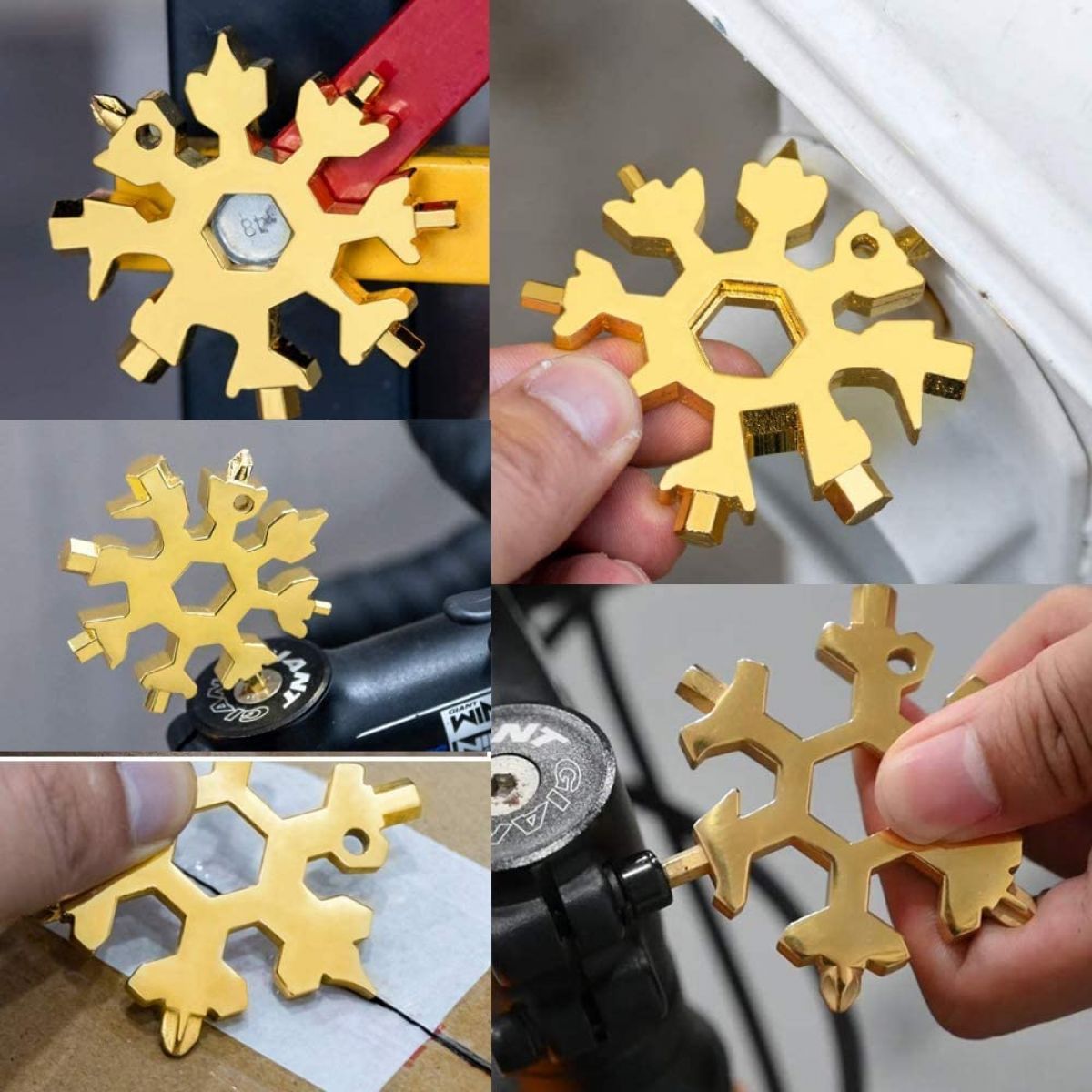 Multifunctional keychain "Snowflake" made of stainless steel. (gold)