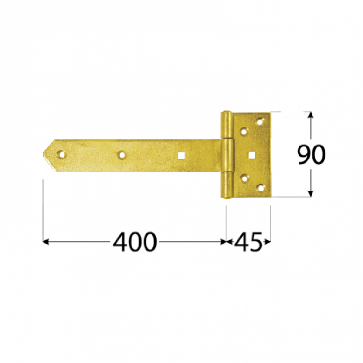 Петля воротная ZB400 400x45x90x3,0 мм, Zn Yellow