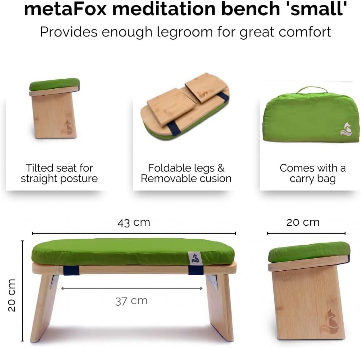 Скамья для медитации MetaFox, бамбуковая, зеленая