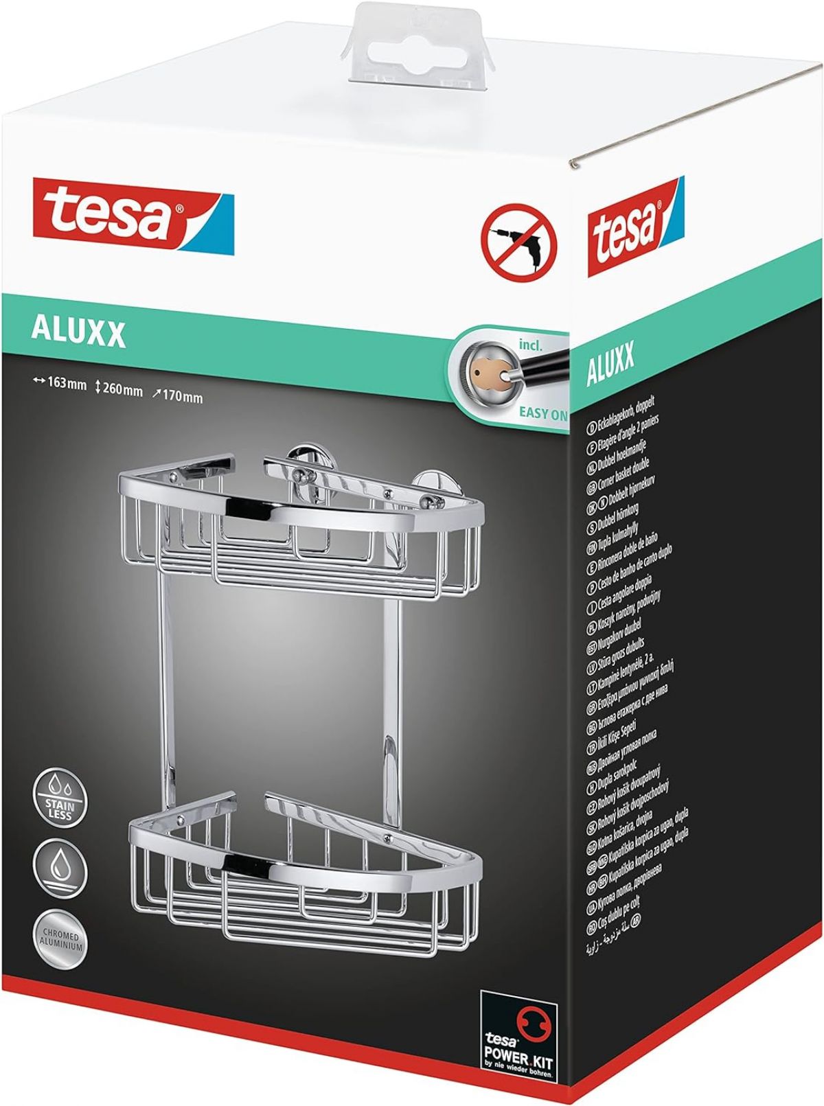 Tesa ALUXX shower shelf for the corner 262x163x163mm