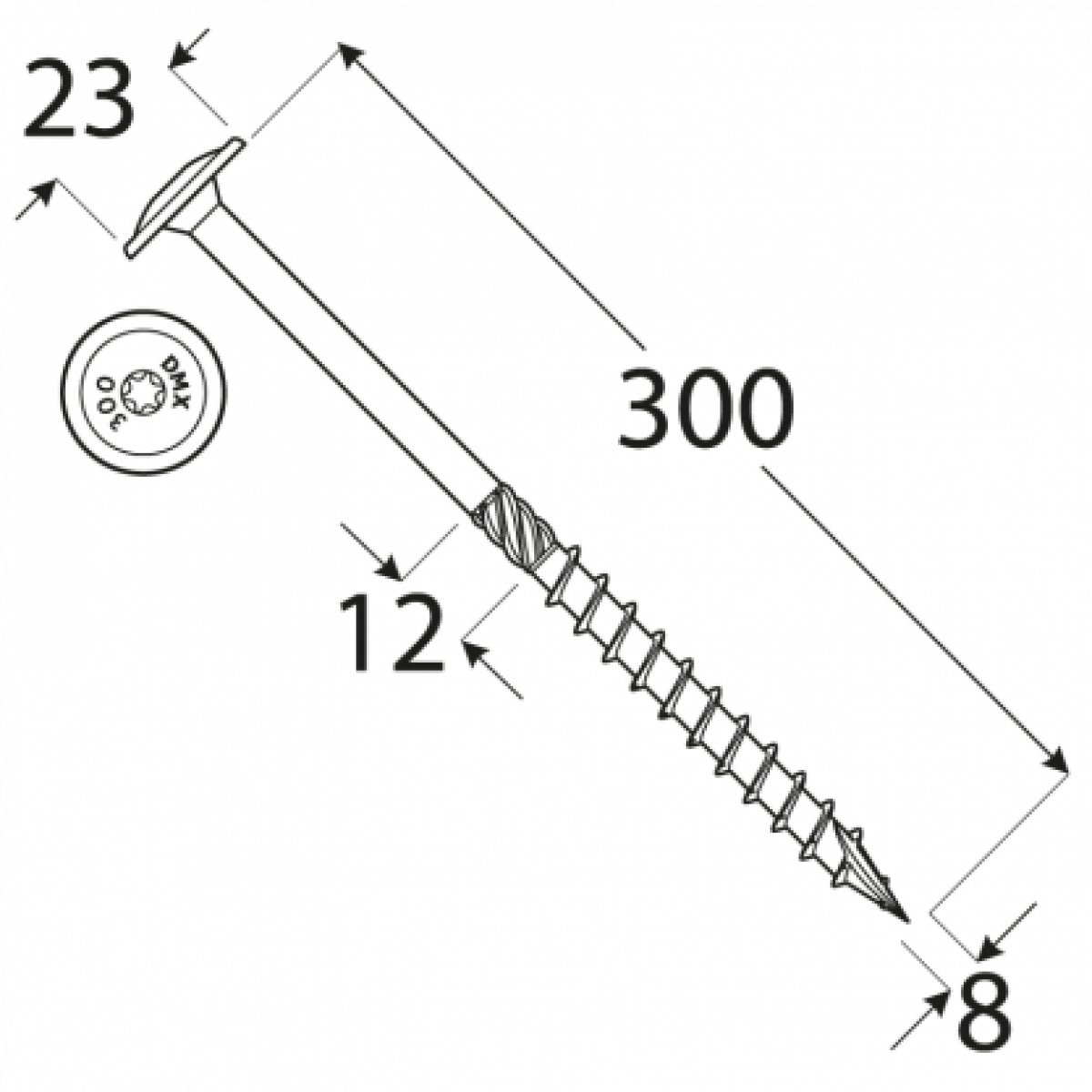 Wood screw CT 8x300 TX40 (50 pcs.) with flat head