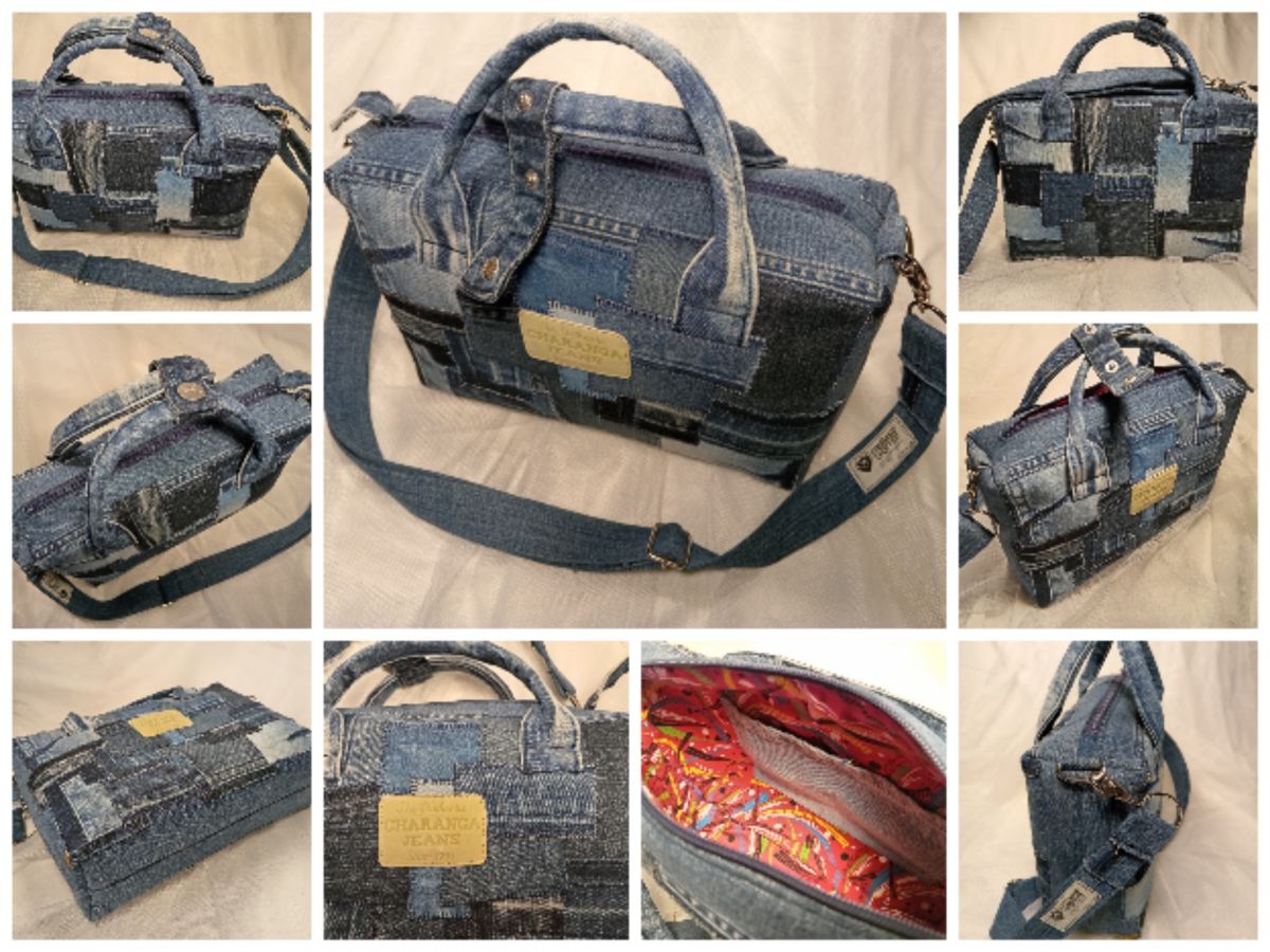 Джинсовая сумочка в стиле "Боро". (18 см х 26 см х 8 см)