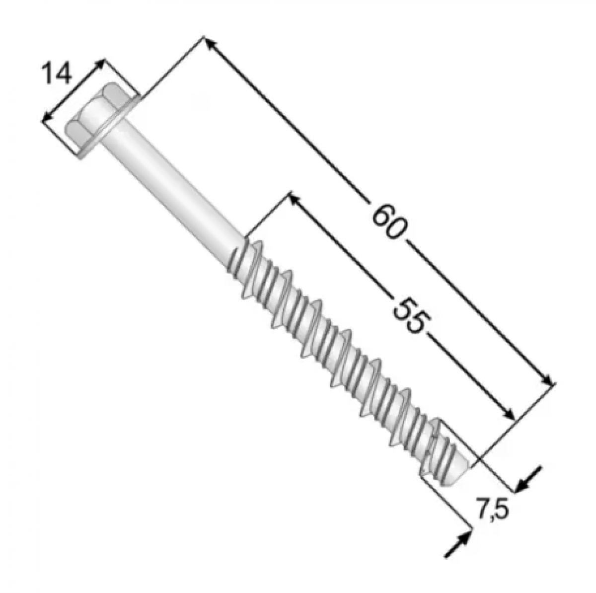Анкер-шуруп по бетону PBW 7,5×60 с шестигранной головкой Domax (50 шт.упак.)