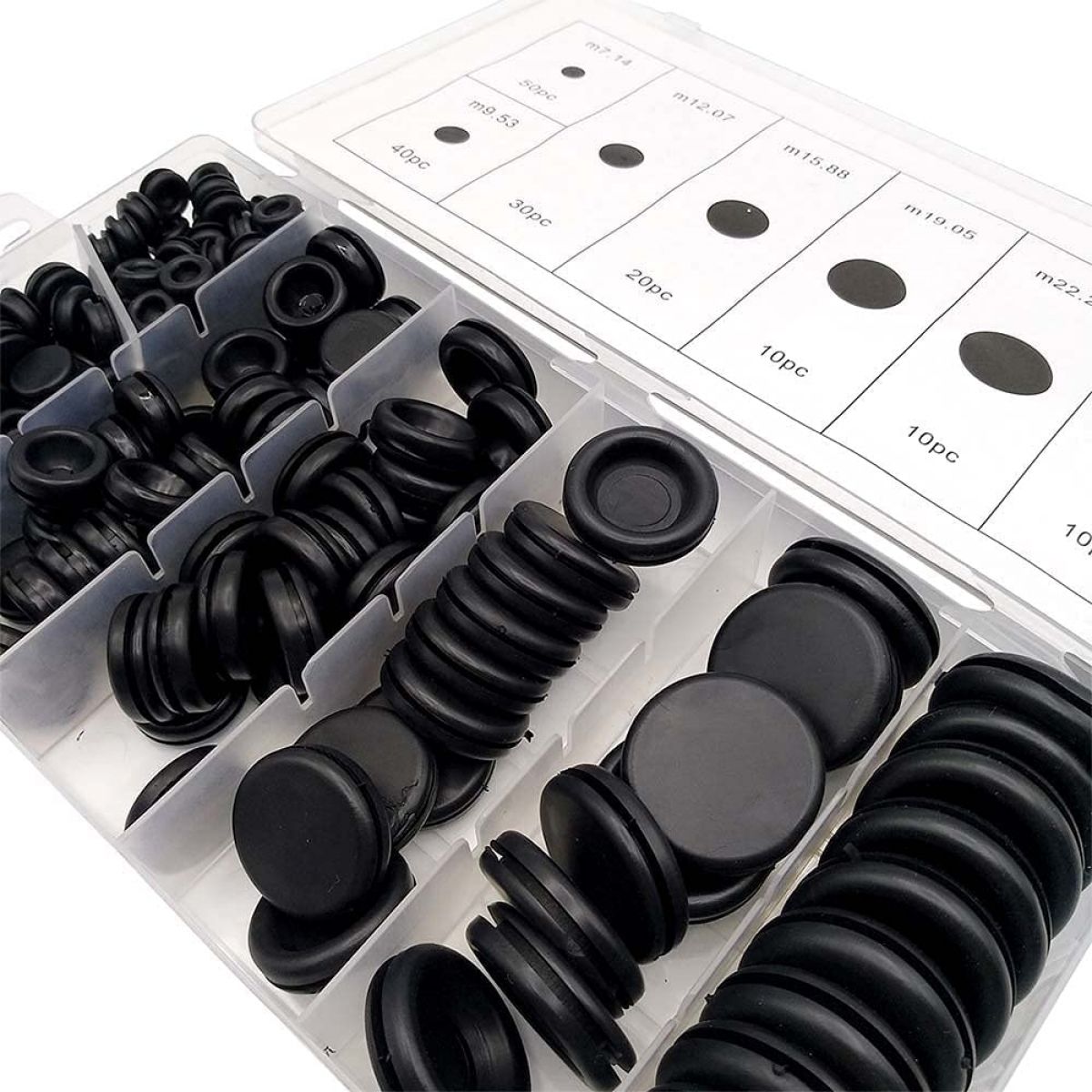 A set of rubber gaskets in 7 sizes.
