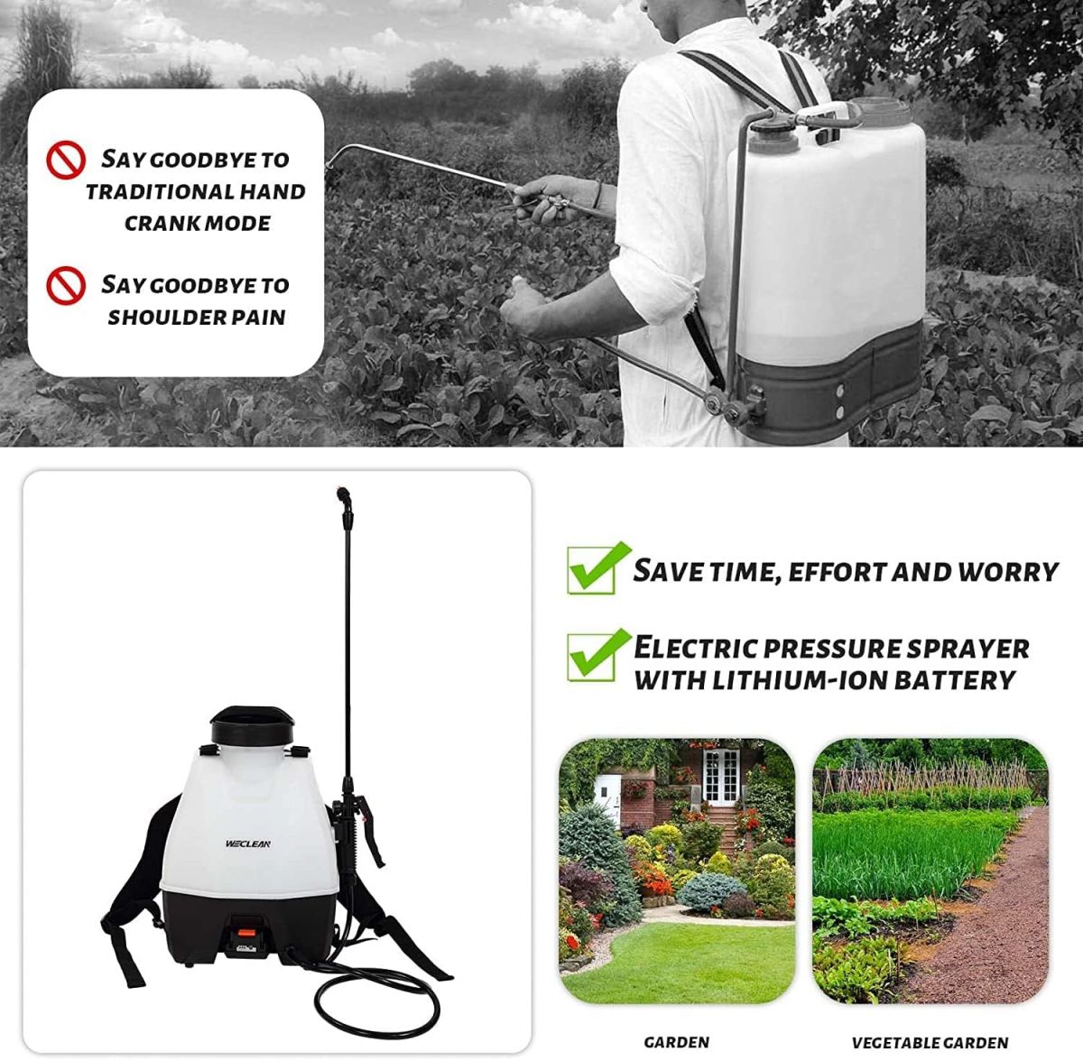 Battery garden sprayer WECLEAN 15l, backpack