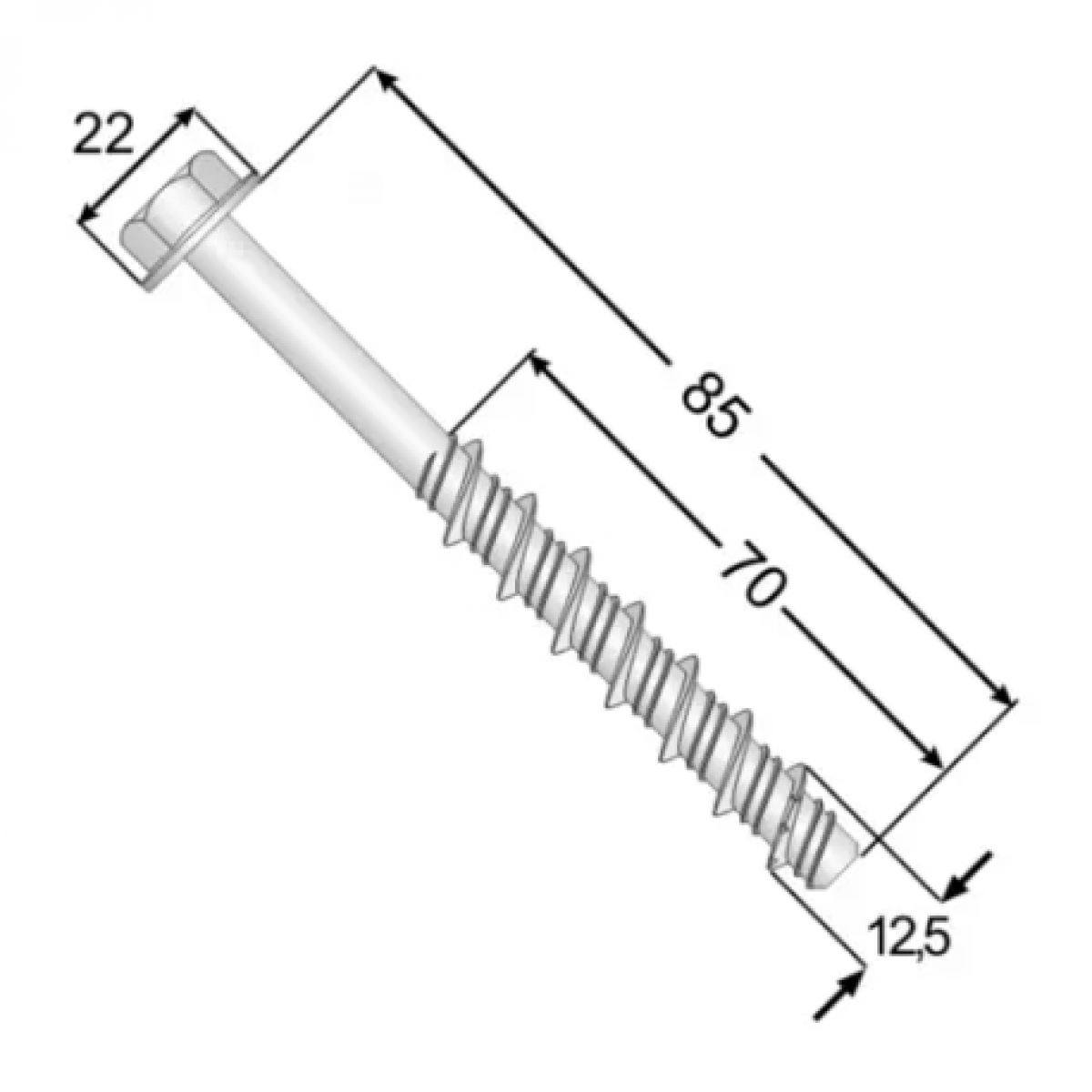 Анкер-шуруп по бетону PBW 12,5×85 с шестигранной головкой Domax (20 шт.упак.)