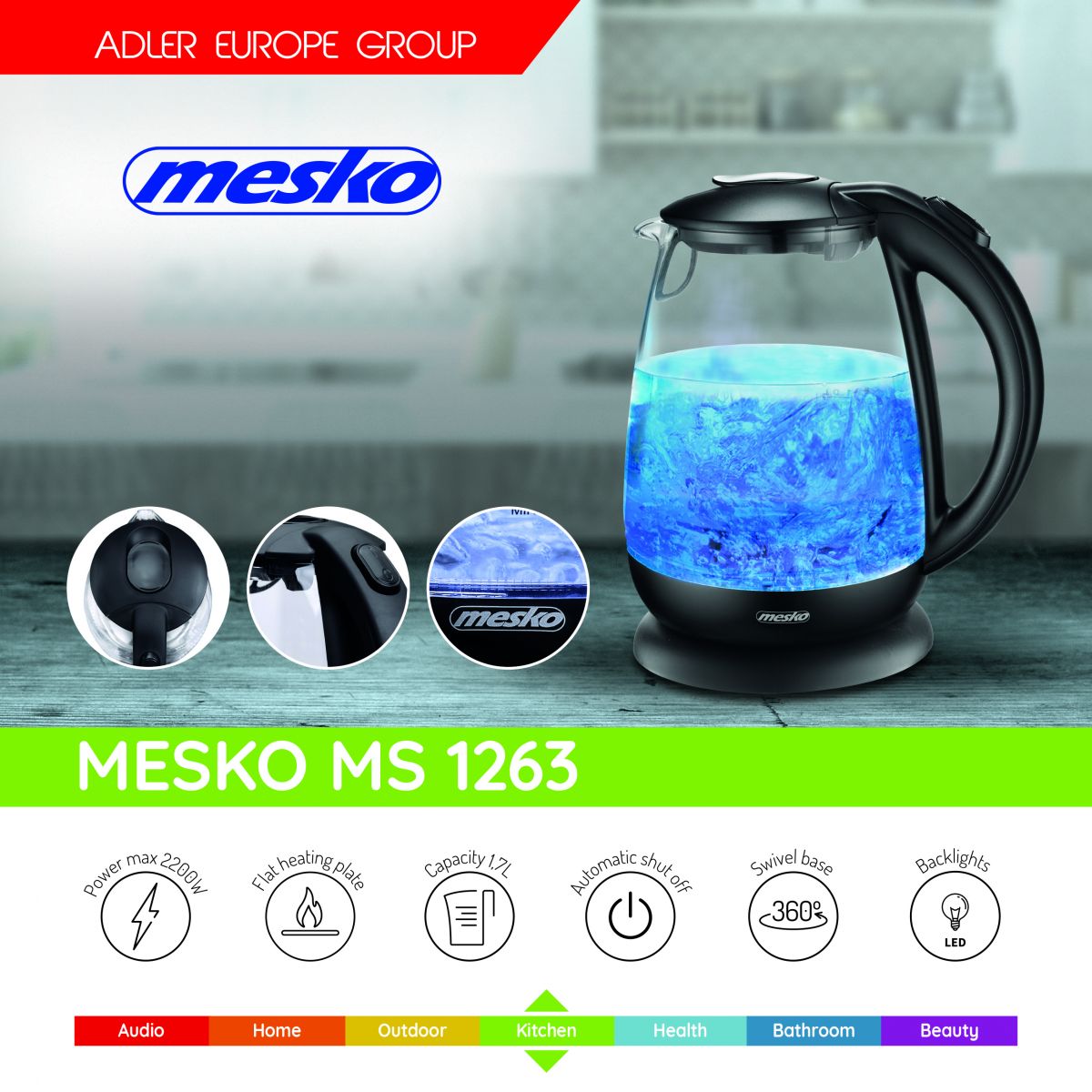 Mesko MS 1263 Kettle glass 1,7 L