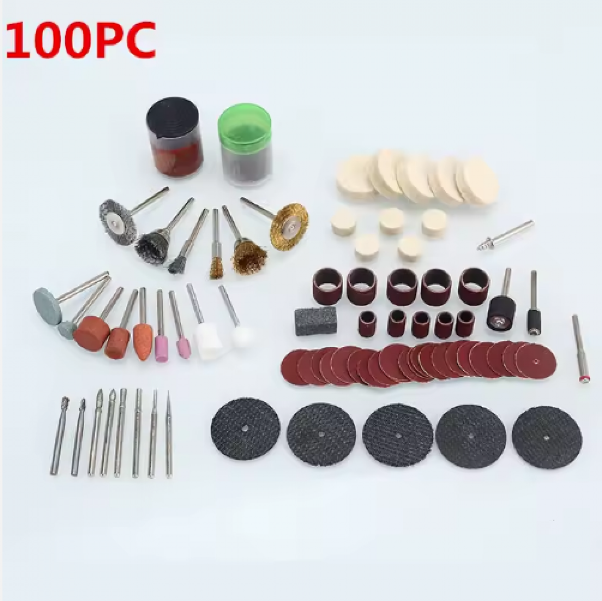 Set of 100 grinding attachments for cutting and polishing