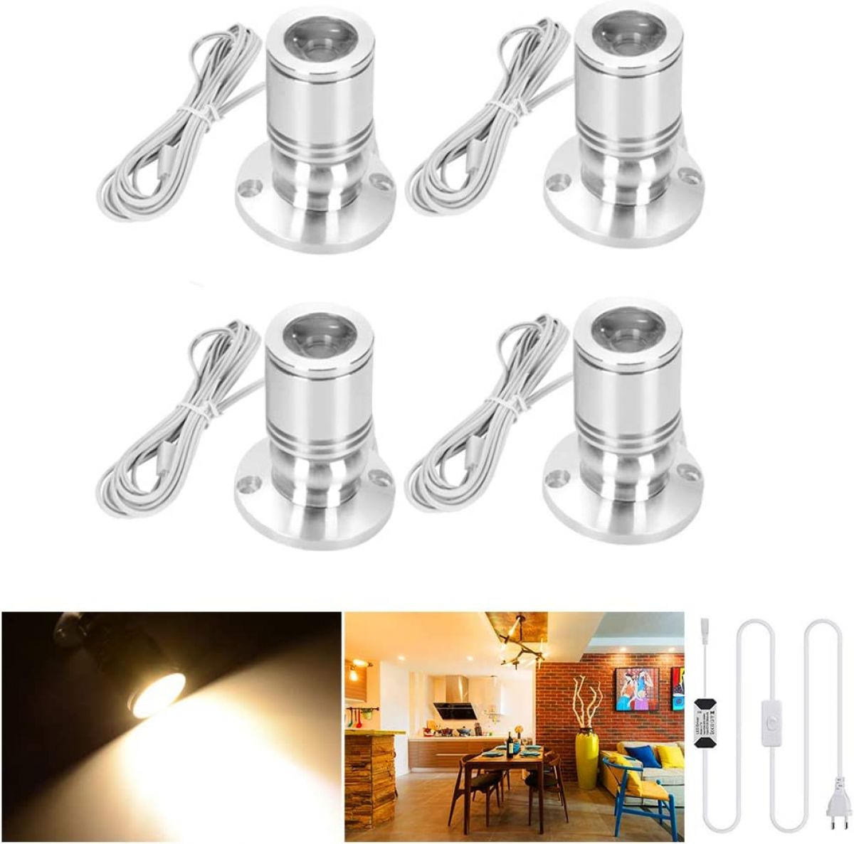LED lighting, Set of 4 lamps, 2 W, 360° rotatable