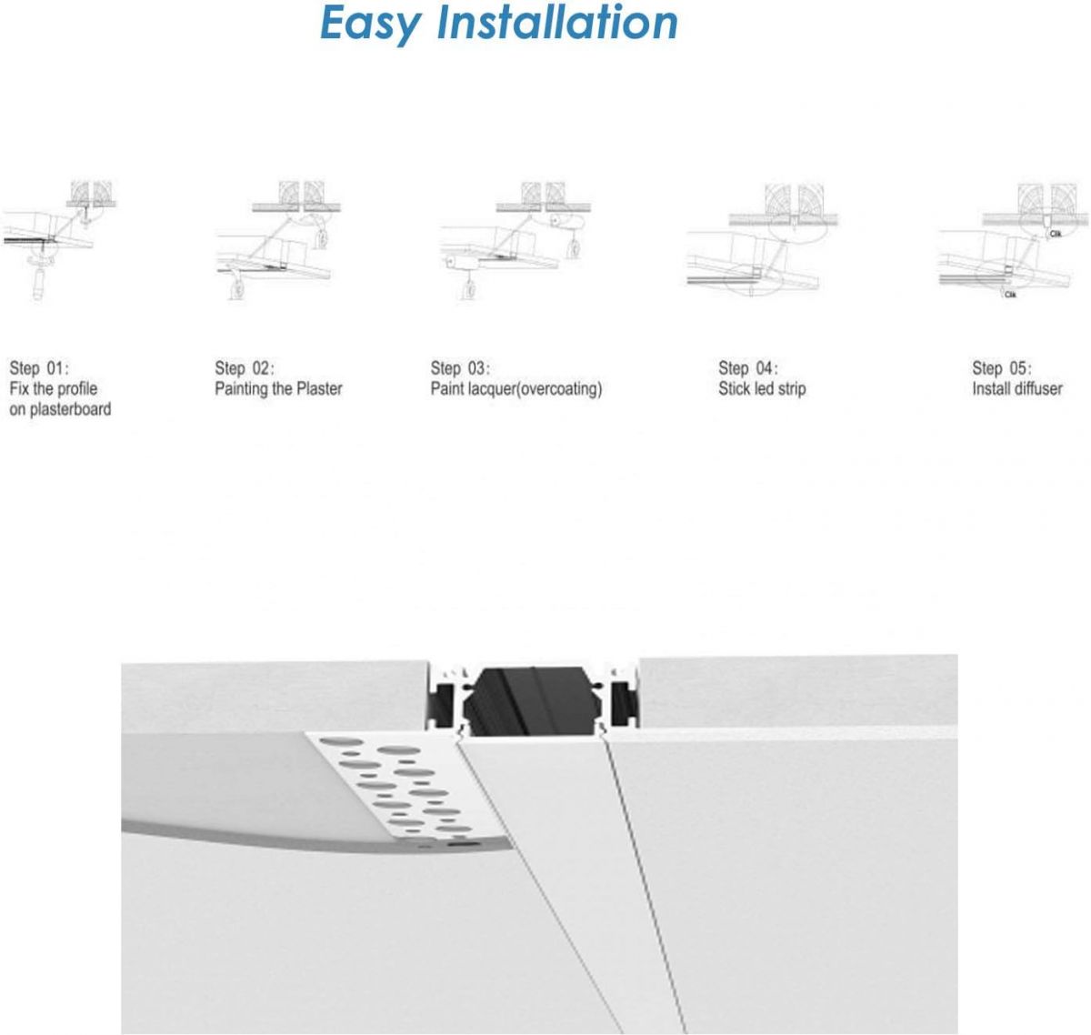 Aluminum profile for LED strip 6 x 1 m