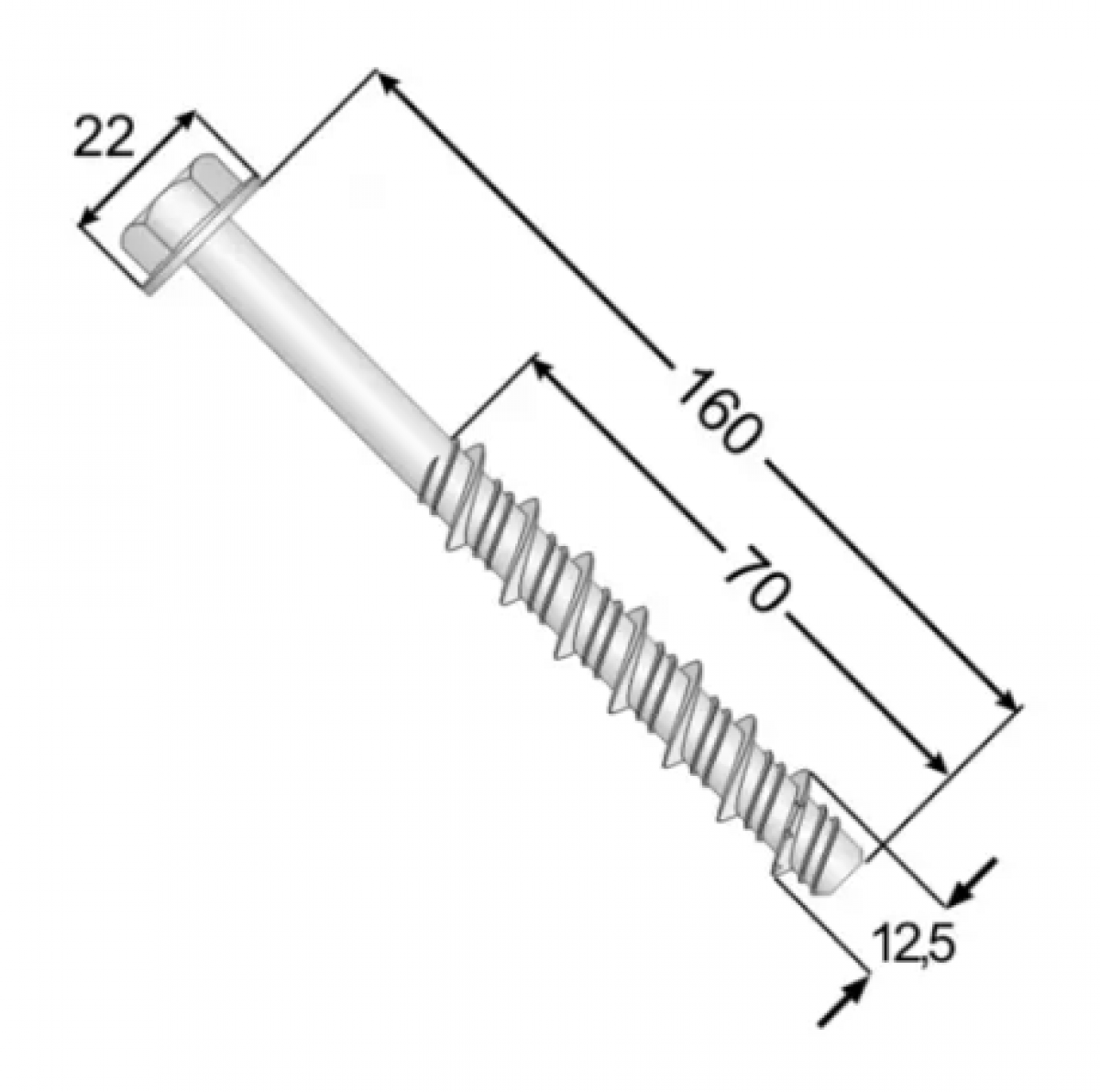 Анкер-шуруп по бетону PBW 12,5×160 с шестигранной головкой Domax (20 шт.упак.)